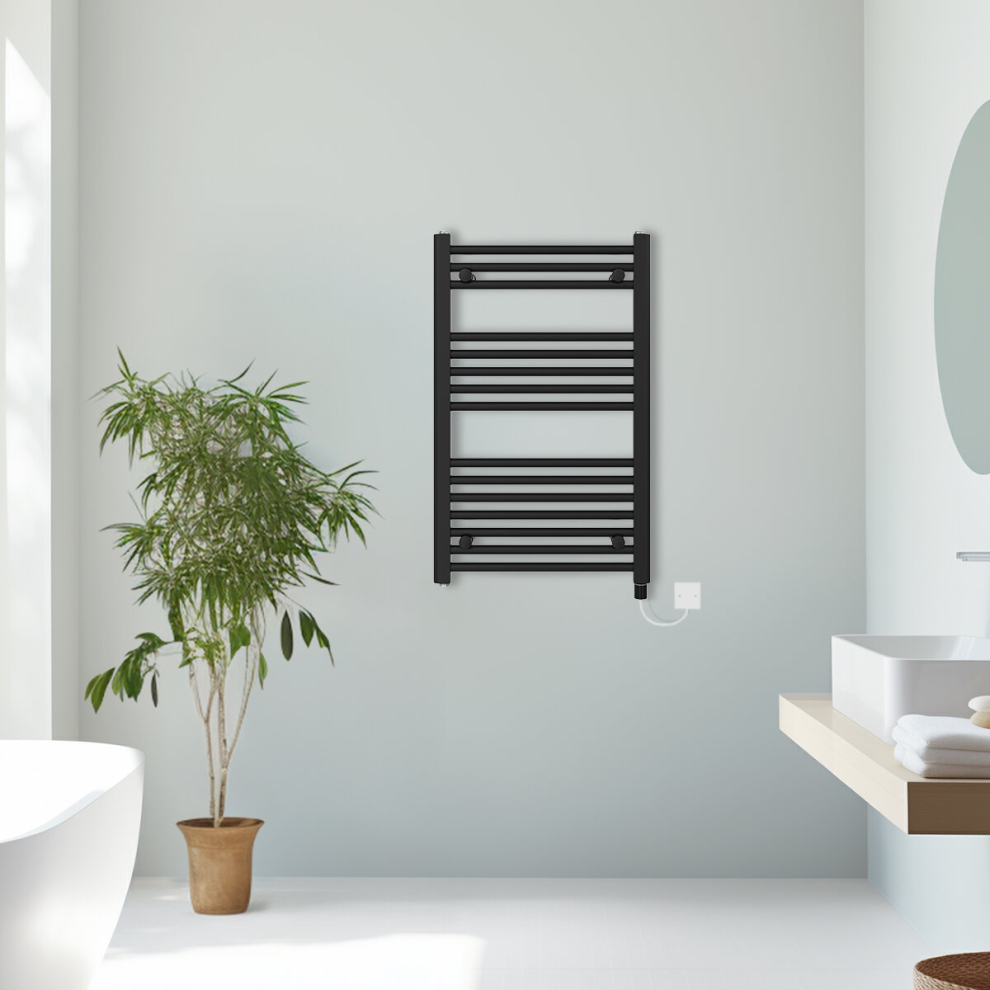 (Black, 800x500mm) Prefilled Electric Straight Heated Towel Rail Radiator Ladder Warmer