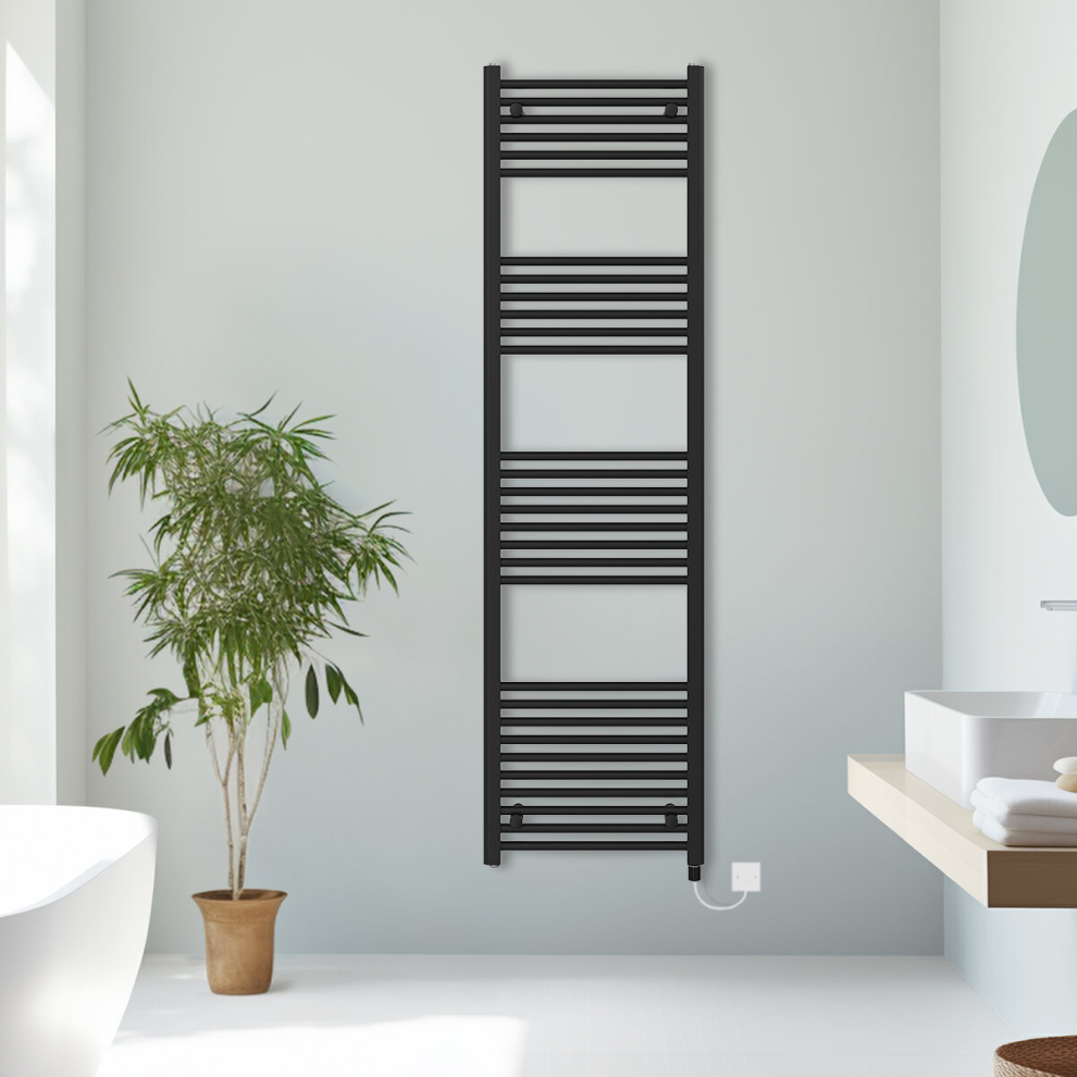 (Black, 1800x500mm) Prefilled Electric Straight Heated Towel Rail Radiator Ladder Warmer