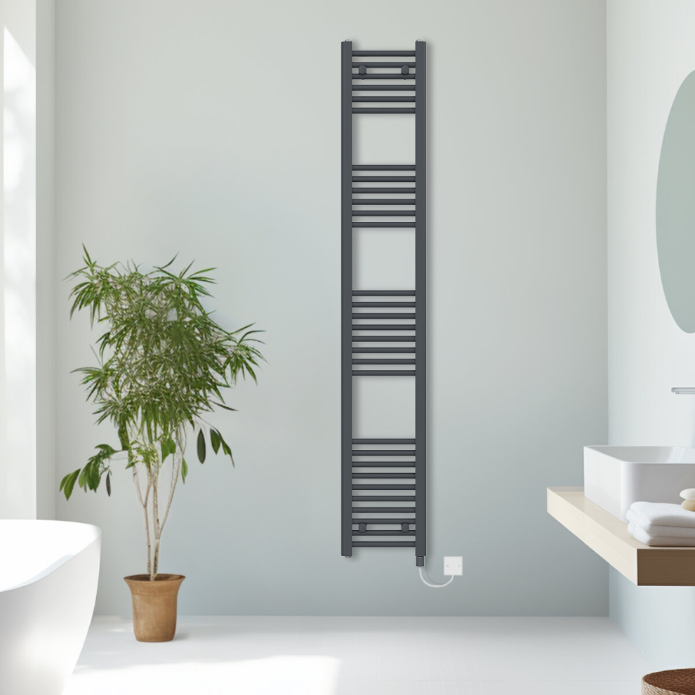 (Anthracite, 1800x300mm) Prefilled Electric Straight Heated Towel Rail Radiator Ladder Warmer