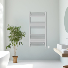 (Chrome, 1200x600mm) Prefilled Electric Straight Heated Towel Rail Radiator Ladder Warmer