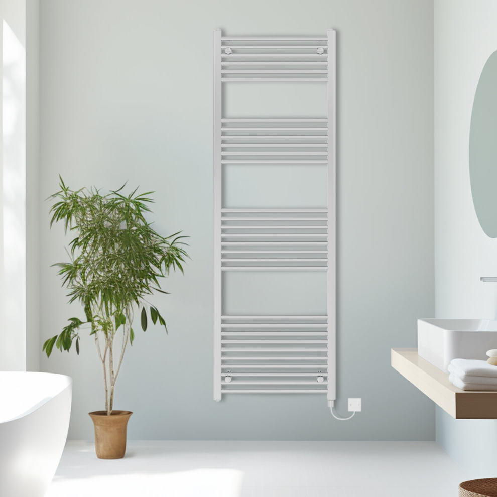 (Chrome, 1800x600mm) Prefilled Electric Straight Heated Towel Rail Radiator Ladder Warmer