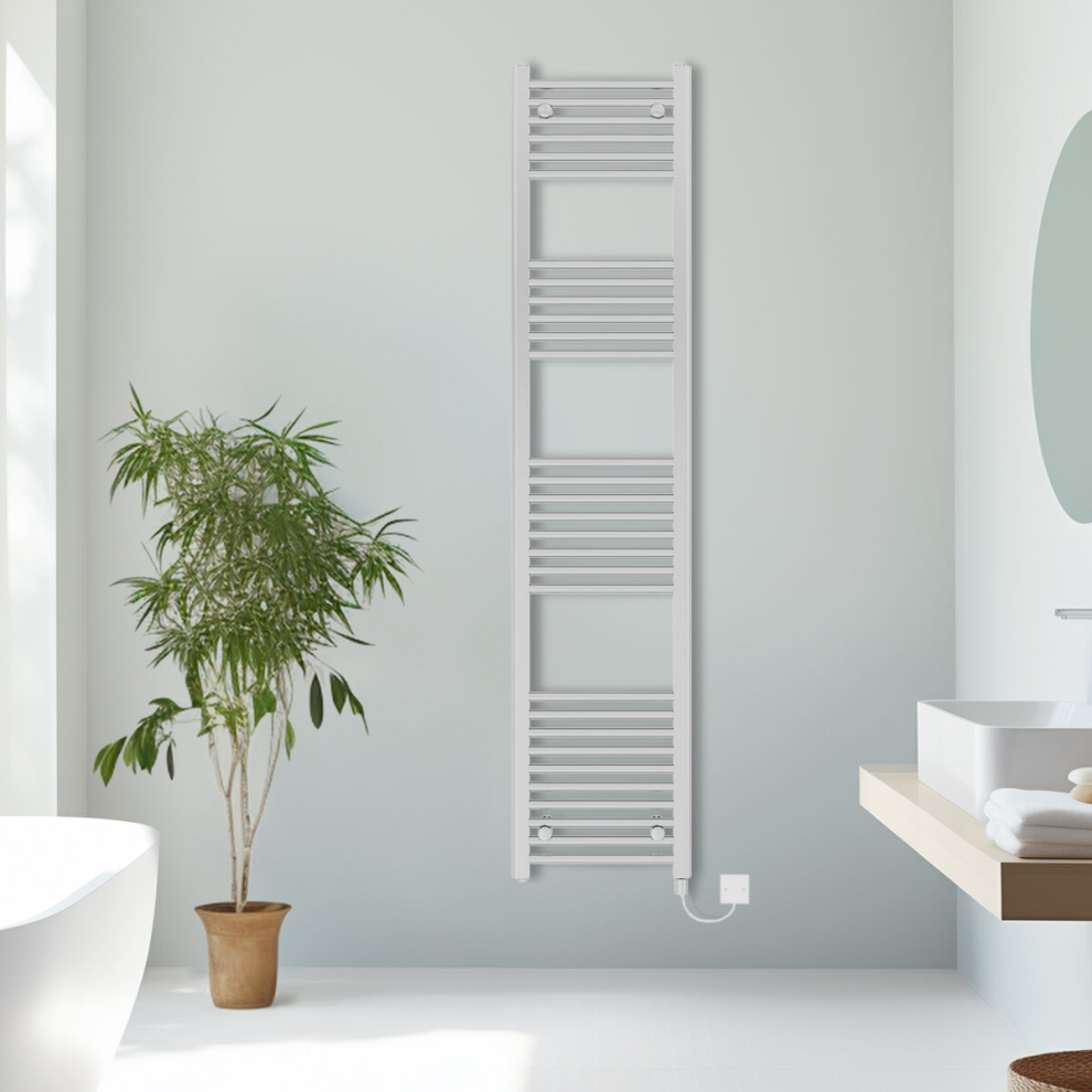 (Chrome, 1800x400mm) Prefilled Electric Straight Heated Towel Rail Radiator Ladder Warmer