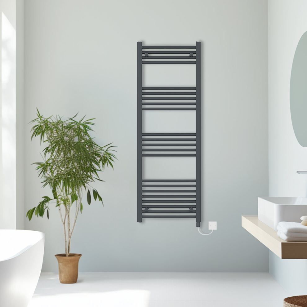 (Anthracite, 1400x500mm) Prefilled Electric Straight Heated Towel Rail Radiator Ladder Warmer