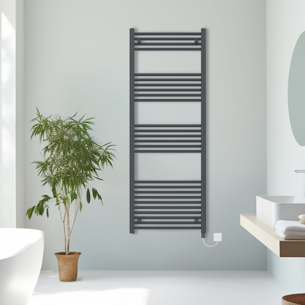 (Anthracite, 1600x600mm) Prefilled Electric Straight Heated Towel Rail Radiator Ladder Warmer