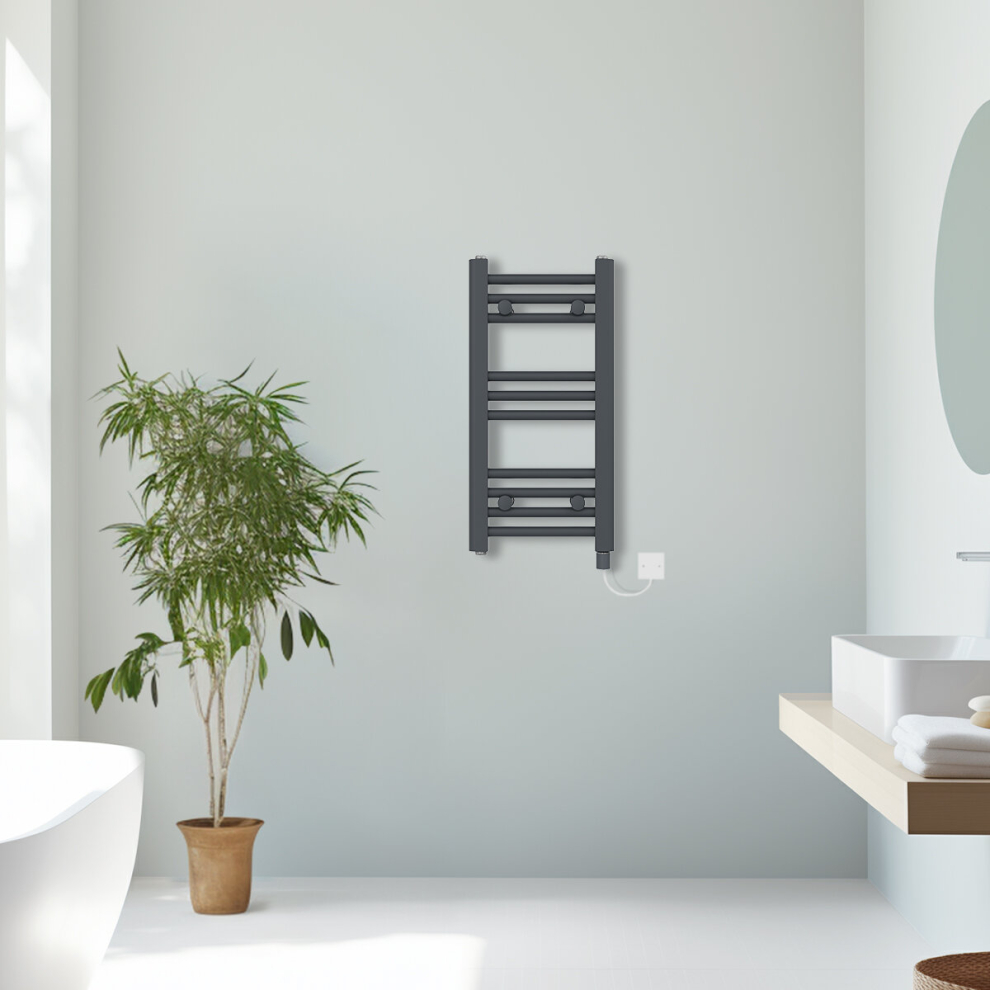 (Anthracite, 600x300mm) Prefilled Electric Straight Heated Towel Rail Radiator Ladder Warmer