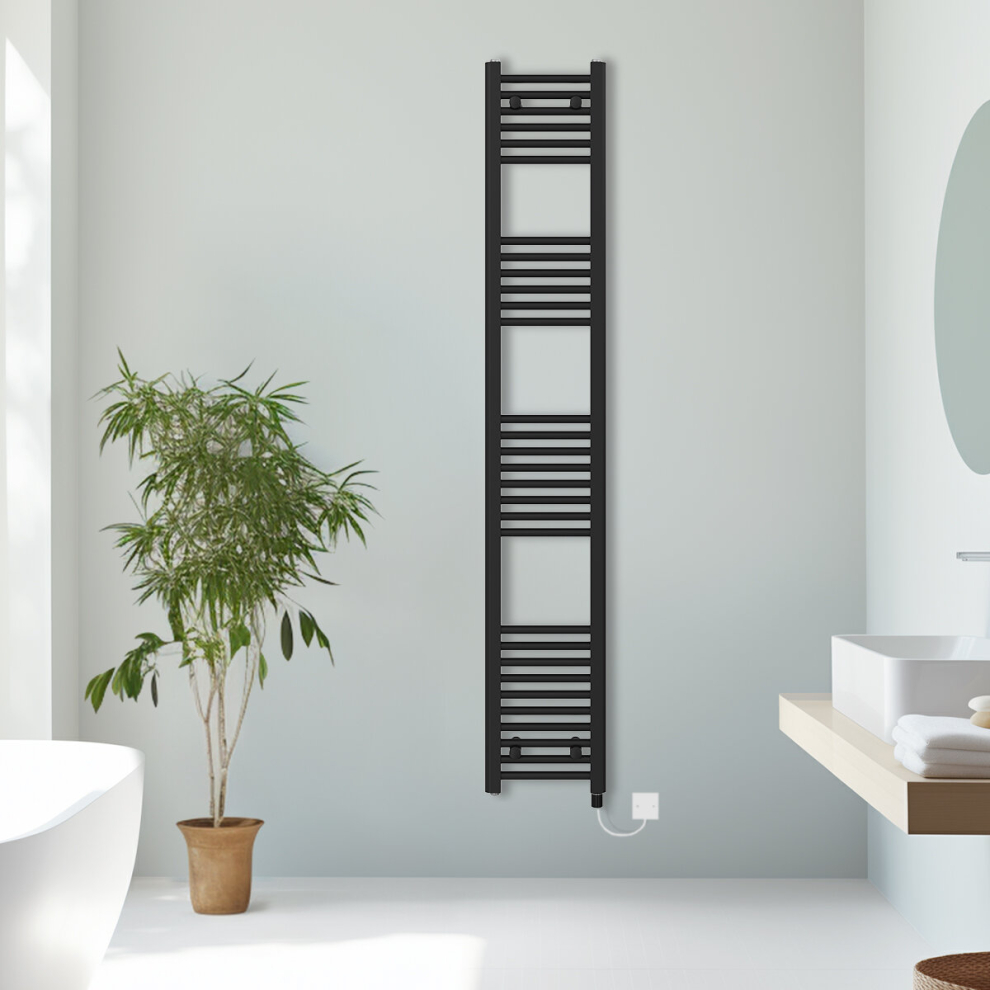 (Black, 1800x300mm) Prefilled Electric Straight Heated Towel Rail Radiator Ladder Warmer