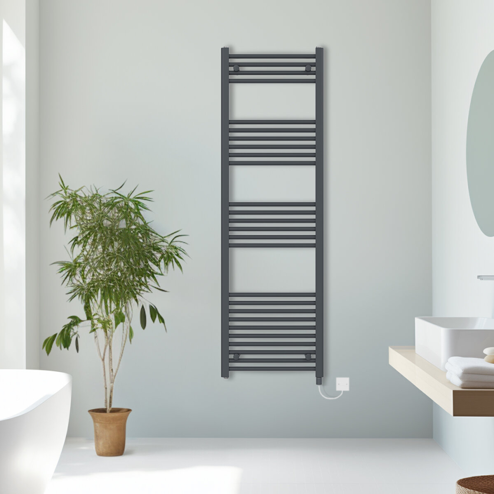 Nrg (, 1600X500mm) Prefilled Electric Straight Heated Towel Rail Radiator Ladder Warmer Anthracite