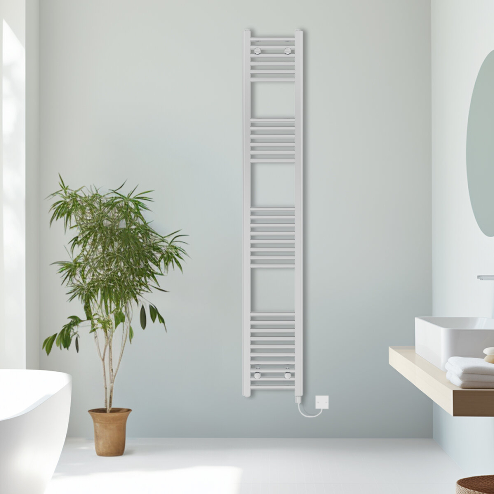 (Chrome, 1800x300mm) Prefilled Electric Straight Heated Towel Rail Radiator Ladder Warmer