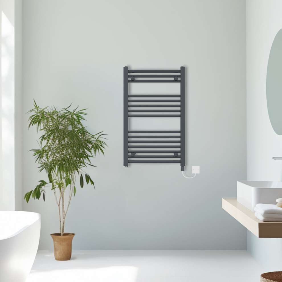 (Anthracite, 800x500mm) Prefilled Electric Straight Heated Towel Rail Radiator Ladder Warmer