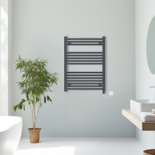 (Anthracite, 800x600mm) Prefilled Electric Straight Heated Towel Rail Radiator Ladder Warmer
