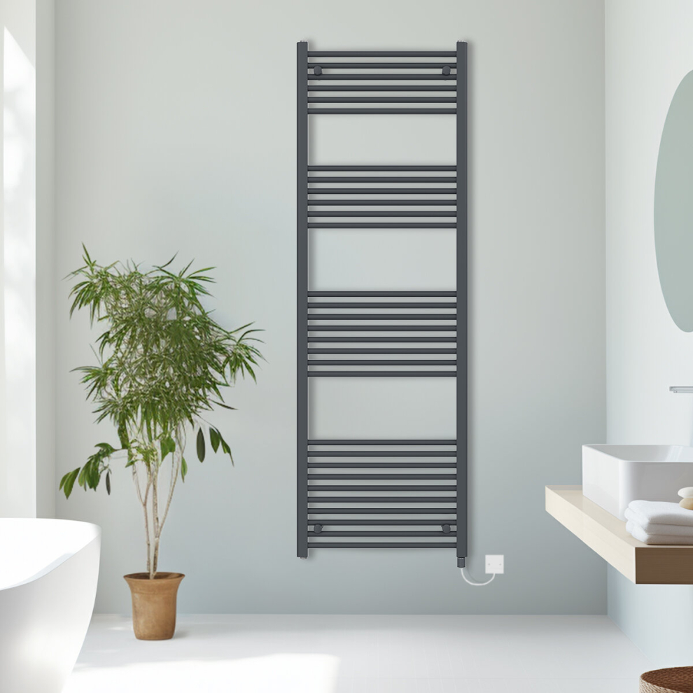Nrg (, 1800X600mm) Prefilled Electric Straight Heated Towel Rail Radiator Ladder Warmer Anthracite