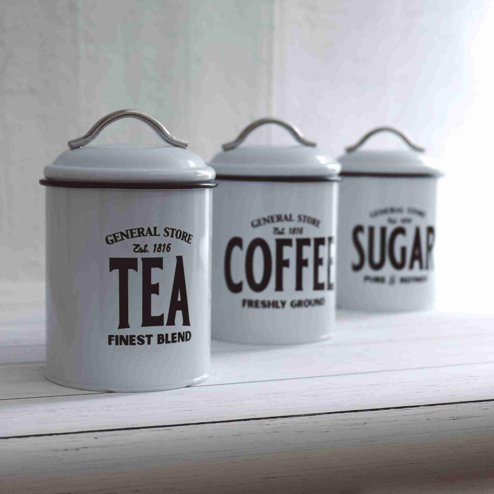 White/Black Retro Tea Coffee Sugar Metal Vintage Canisters Jars Tins
