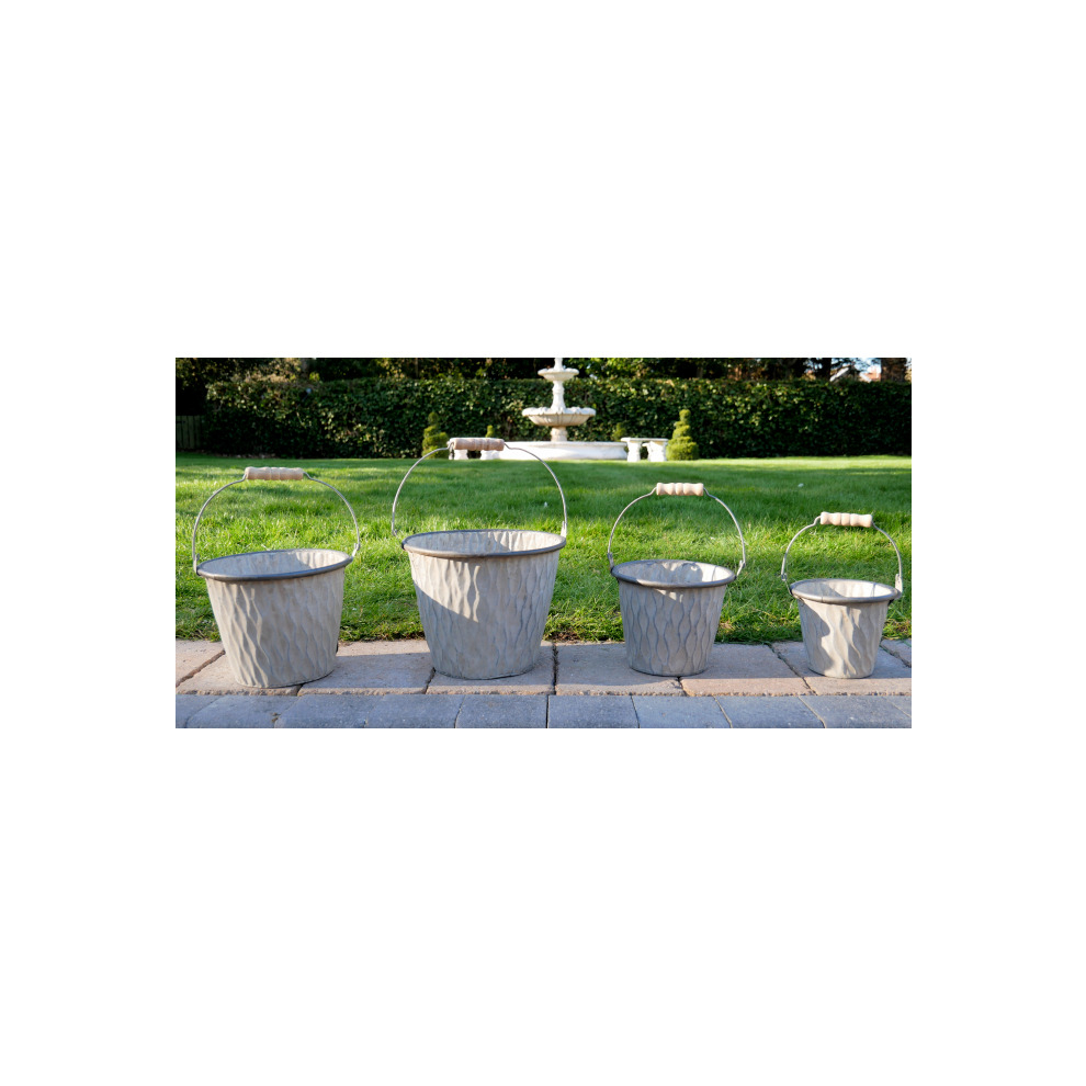 Set 4 Galvanised Metal Bucket Planter with Handles - Grey