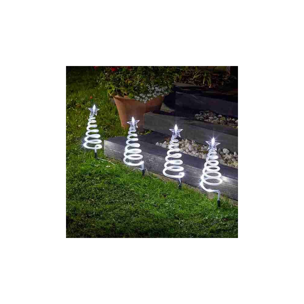 4 x White LED Spiral Christmas Tree Garden Stake Lights
