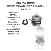 ELCO 5W 5 WATT FRIDGE CONDENSOR FAN MOTOR NET5T05ZVN001 VNT 5-13/