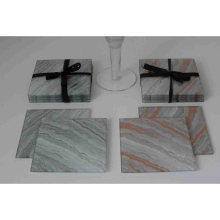 Square Mirrored Glass Silver/Grey or Pink/Copper Marble Coasters