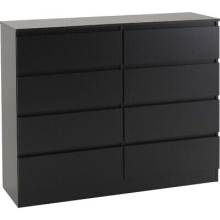 Malvern 8-Drawer Chest of Drawers in Black Finish with Recessed Handles and Metal Runners