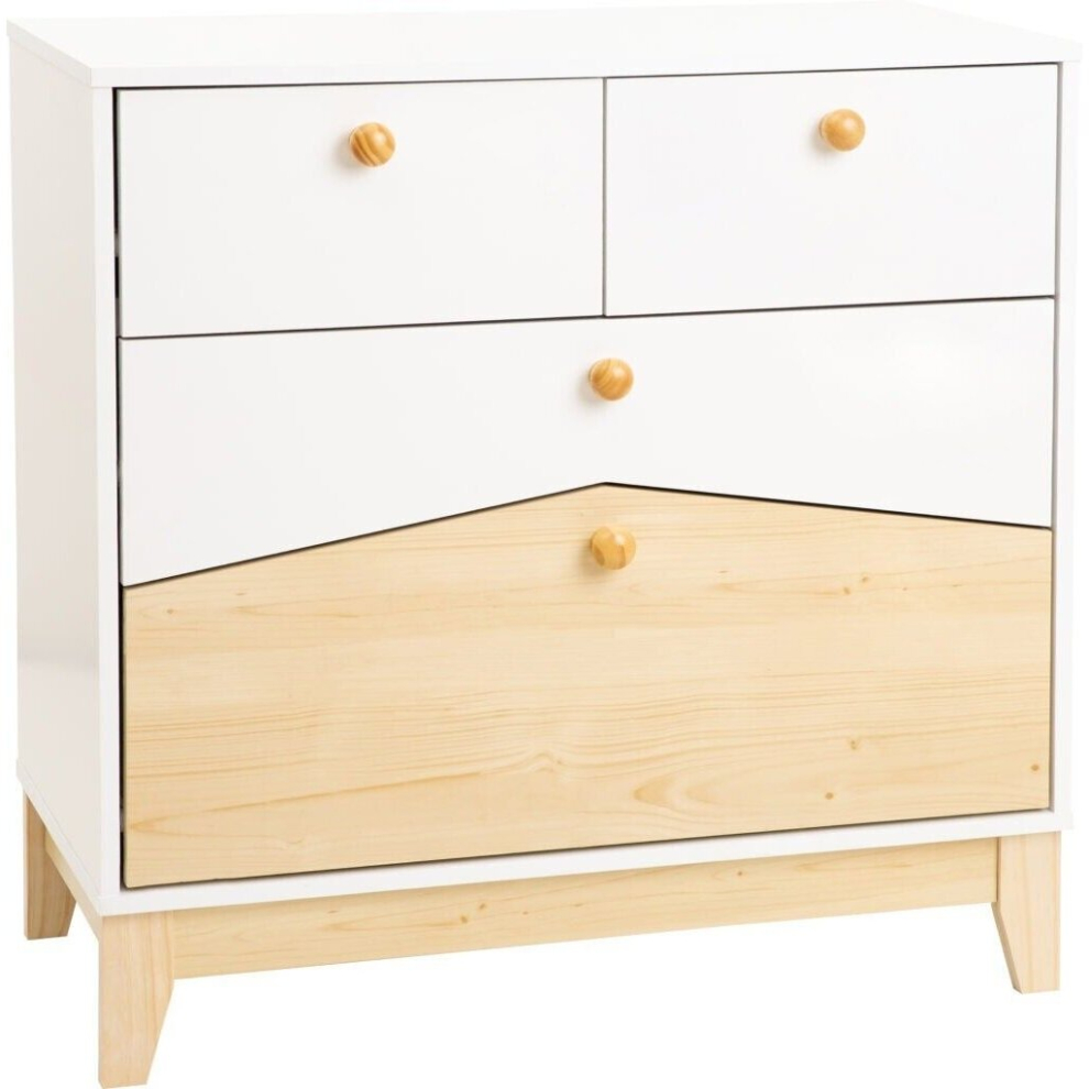 Cody 2+2 Drawer Chest of 5 Drawers in White and Pine Effect Finish