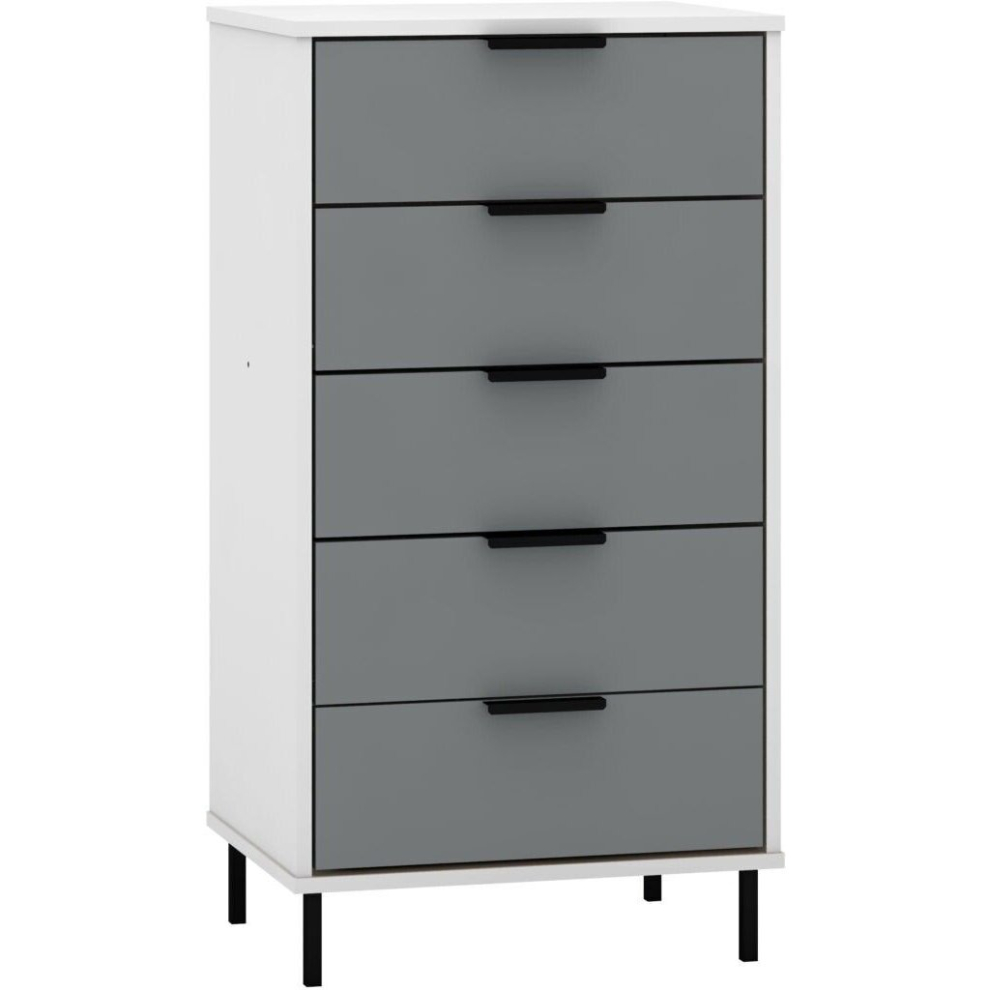 Seconique Madrid 5 Drawer Chest Of Drawers In Grey And White Gloss Finish White,Grey