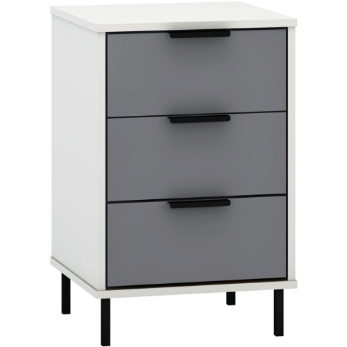 Seconique Madrid 3 Drawer Bedside in Grey and White Gloss Finish