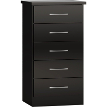 Nevada 5 Drawer Narrow Chest of Drawers Black Gloss Finish Metal Runners Handle