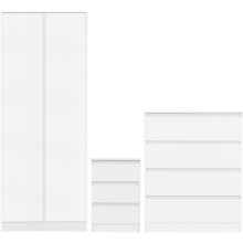 Malvern Trio Bedroom Set Wardrobe Chest of Drawers Bedside White Finish
