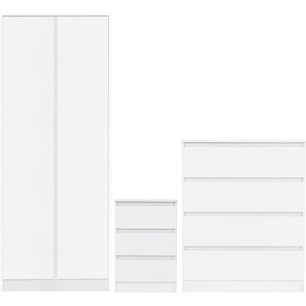 Seconique Malvern Trio Bedroom Set Wardrobe Chest Of Drawers Bedside White Finish