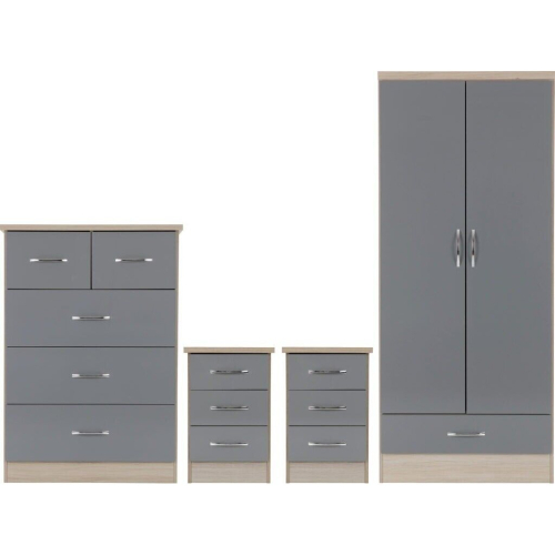 Seconique Nevada 2 Door 1 Drawer Wardrobe Bedroom Set Grey Gloss 1