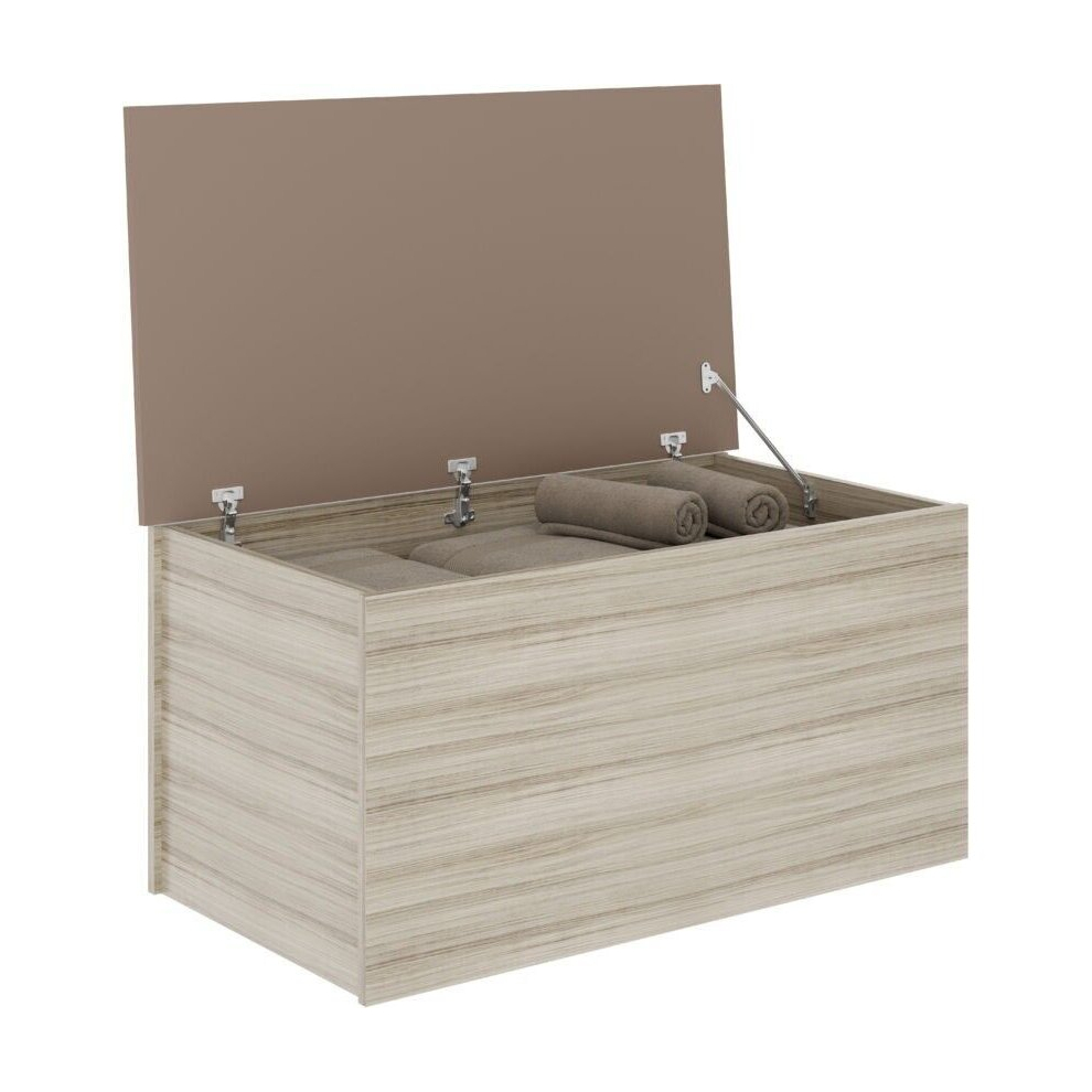 Nevada Storage Blanket Box Ottoman Oyster Gloss and Light Oak Effect Veneer 