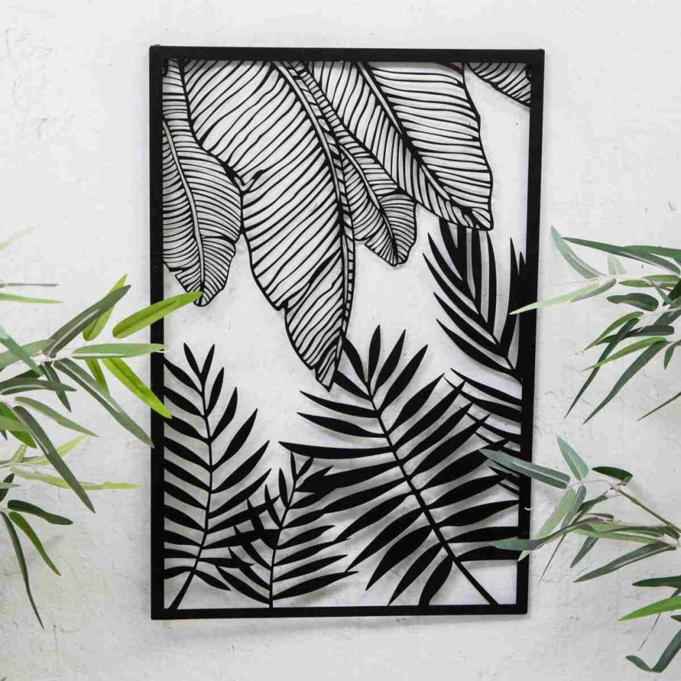 Black Metal Fern Palm Leaf Wall Art Garden  Plaque Screen Home Decor