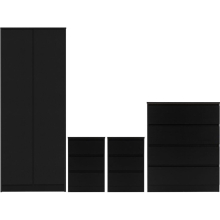 Malvern 2 Door Wardrobe Bedroom Set Black with Chest and x2 Bedsides