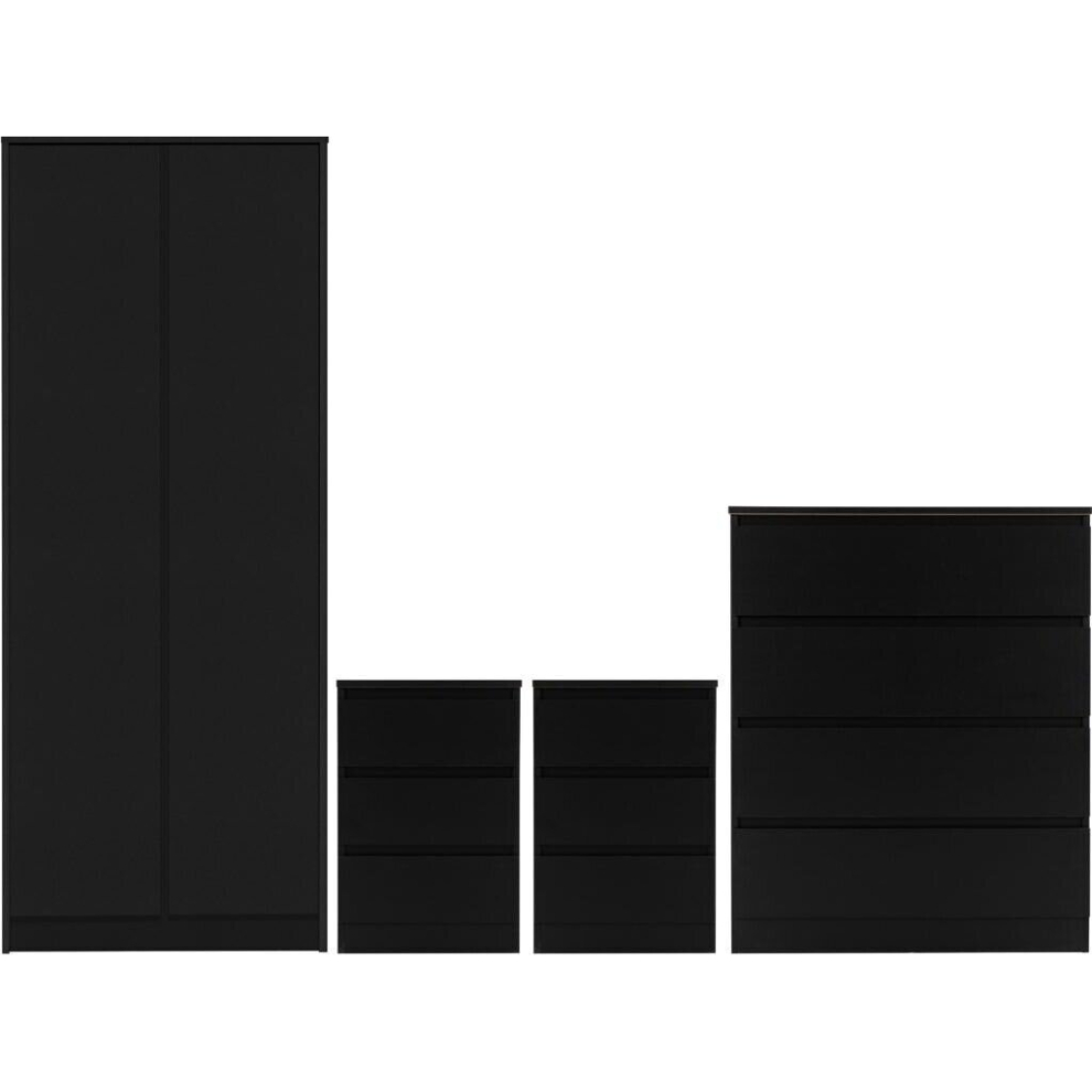 Malvern 2 Door Wardrobe Bedroom Set Black with Chest and x2 Bedsides