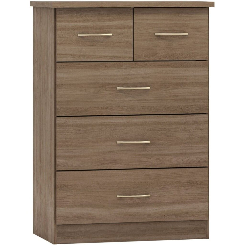 Nevada 3+2 Drawer Chest Rustic Oak Effect 5 Drawers