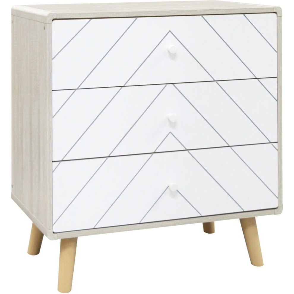 Dixie 3 Drawer Chest of Storage Drawers in Dusty Grey and White With Wooden Legs