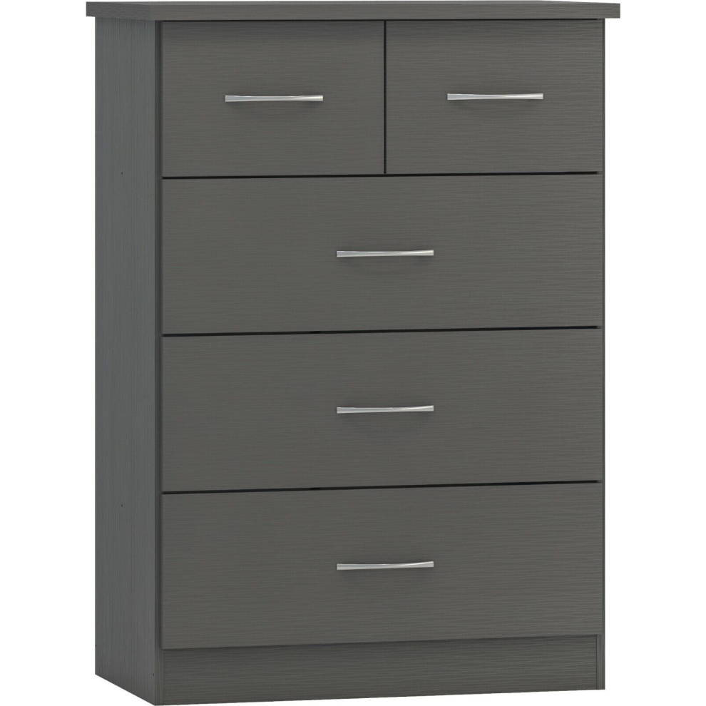 Nevada 3+2 Drawer Chest of Drawers 3D Effect Grey Metal Runners