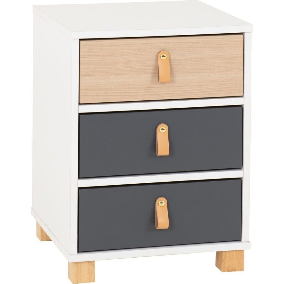 Brooklyn 3 Drawer Bedside in Oak Effect and Grey Finish