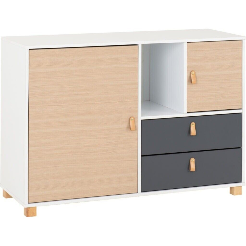 Brooklyn 2 Door 2 Drawer Storage Chest in Oak Effect and Grey Finish