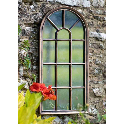 Copper Distressed Arched Window Style Wall Mirror