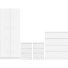 Malvern 2 Door Wardrobe Bedroom Set White with Chest and x2 Bedsides