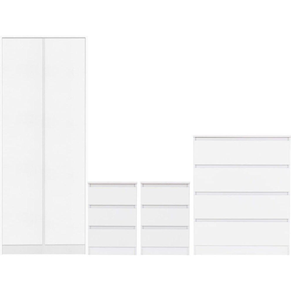 Malvern 2 Door Wardrobe Bedroom Set White with Chest and x2 Bedsides