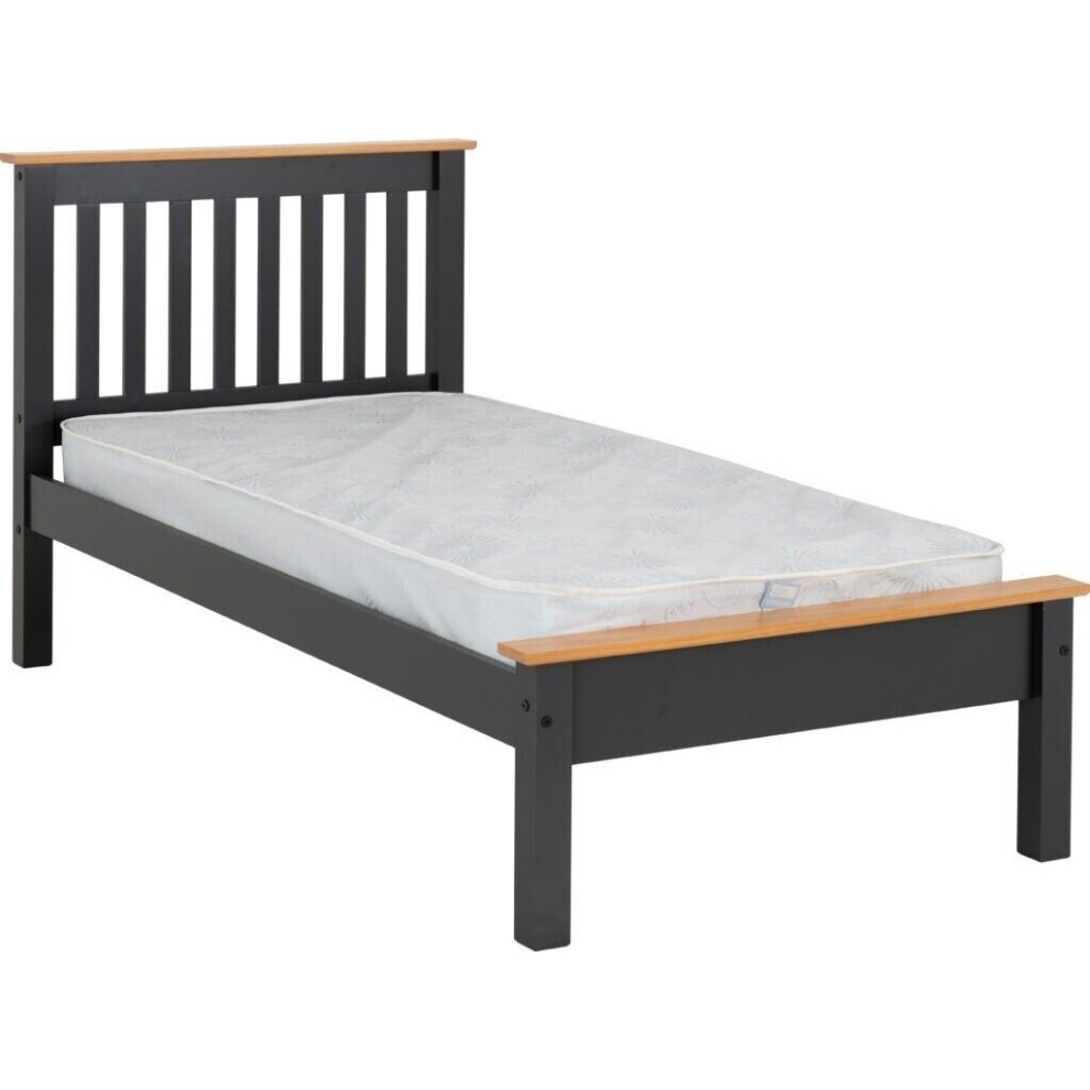 Seconique Monaco 3Ft Single Bed Low Foot End In And Oak Finish 90Cm Grey