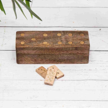 Mango Wood Dominoes with Brass Inlay Game Gift Box Travel Set