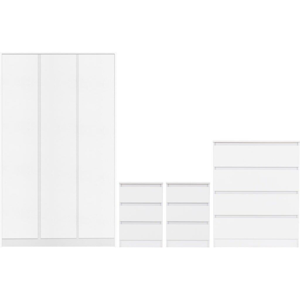 Malvern 3 Door Wardrobe Bedroom Set White with Chest and x2 Bedsides