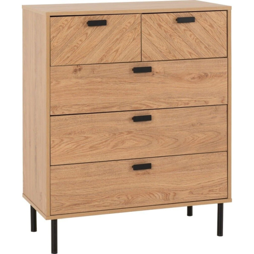 Seconique Leon 3+2 Drawer Chest Medium Oak Effect Metal Legs