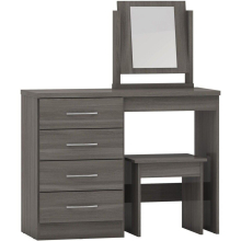 Nevada 4 Drawer Dressing Table Set Black Wood Effect with Stool and Mirror