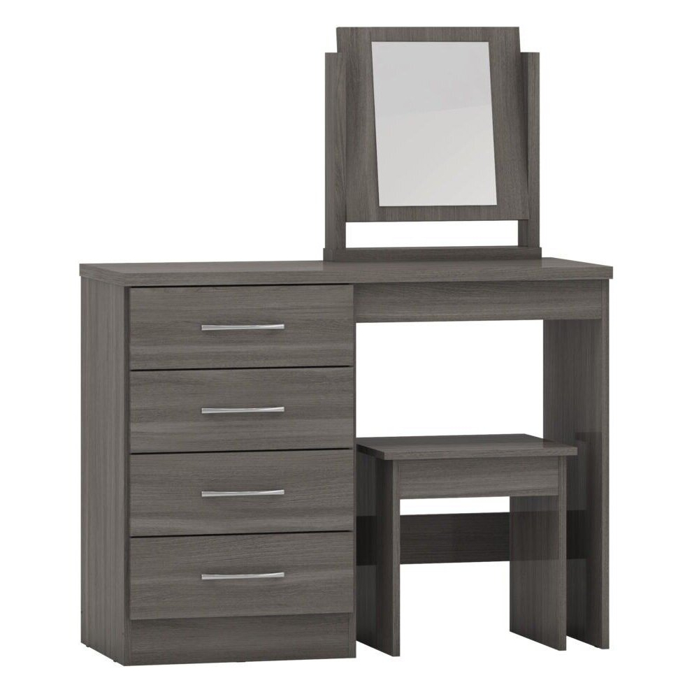 Nevada 4 Drawer Dressing Table Set Black Wood Effect with Stool and Mirror