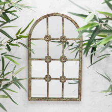 Wall Mirror Distressed Green Metal Arched Vintage Garden Rustic Window
