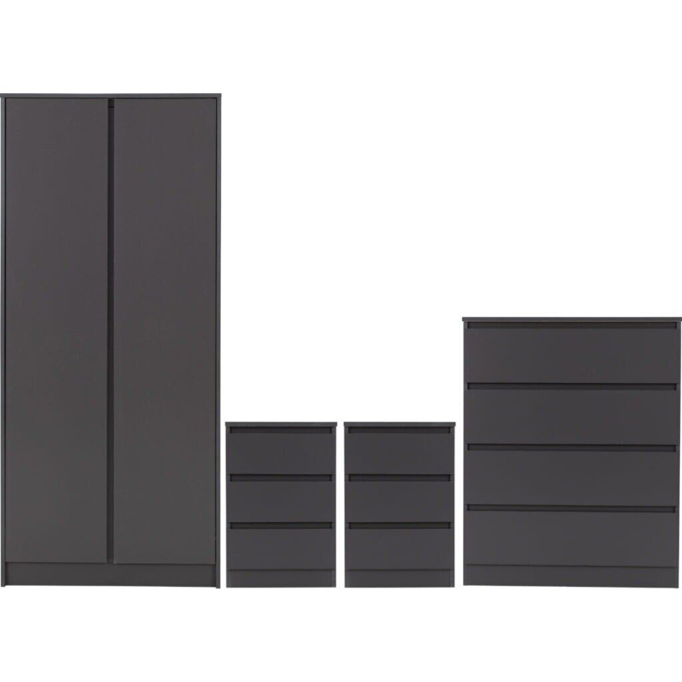Malvern 2 Door Wardrobe Bedroom Set Grey with Chest and x2 Bedsides