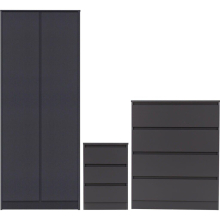 Malvern Trio Bedroom Set Wardrobe Chest of Drawers Bedside Grey Finish
