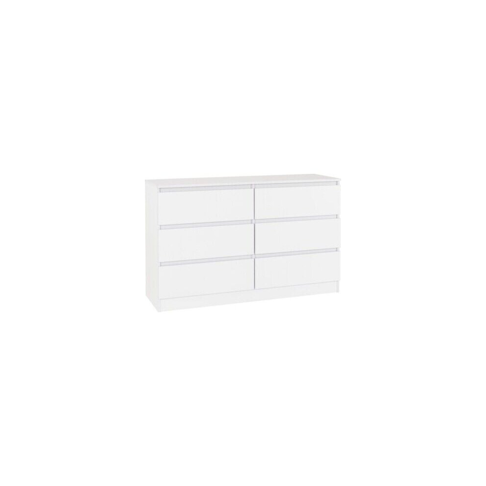 Malvern 6 Drawer Chest of Drawers in White Recessed Handles Metal Runners
